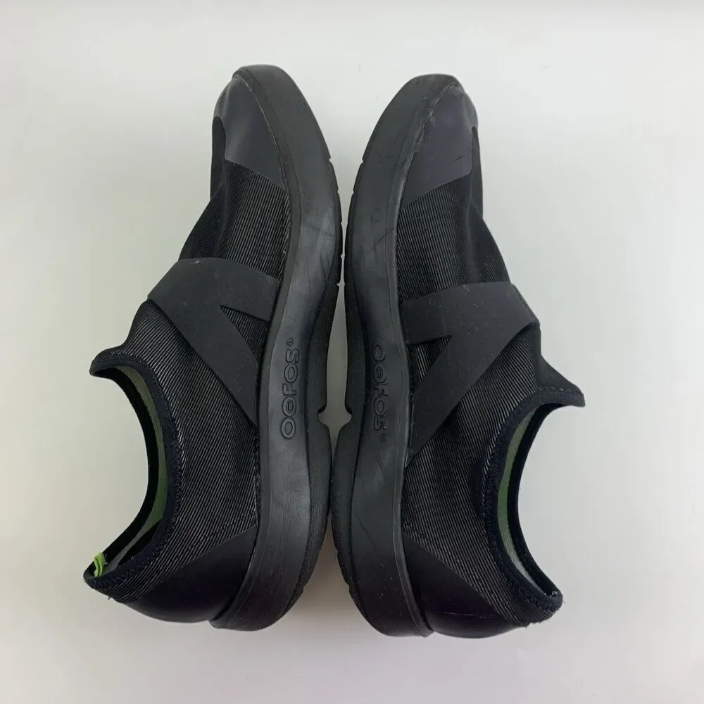 OOFOS OOmg Fibre Low Black Slip On Fabric Stretch Comfort Sneaker Active Mens 10